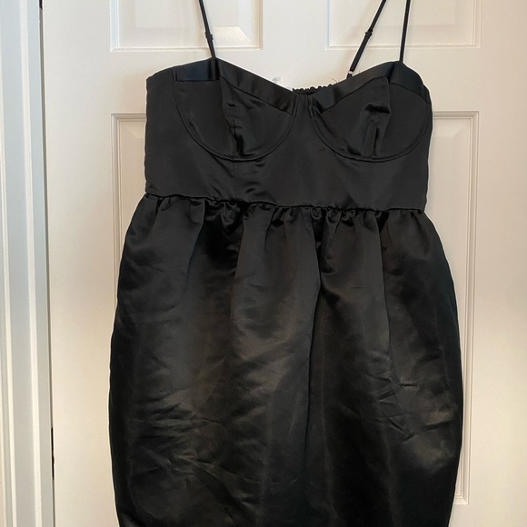 Future Collective Strappy Satin Black Midi Dress Large Cocktail Formal Chic Glam - Picture 3 of 10